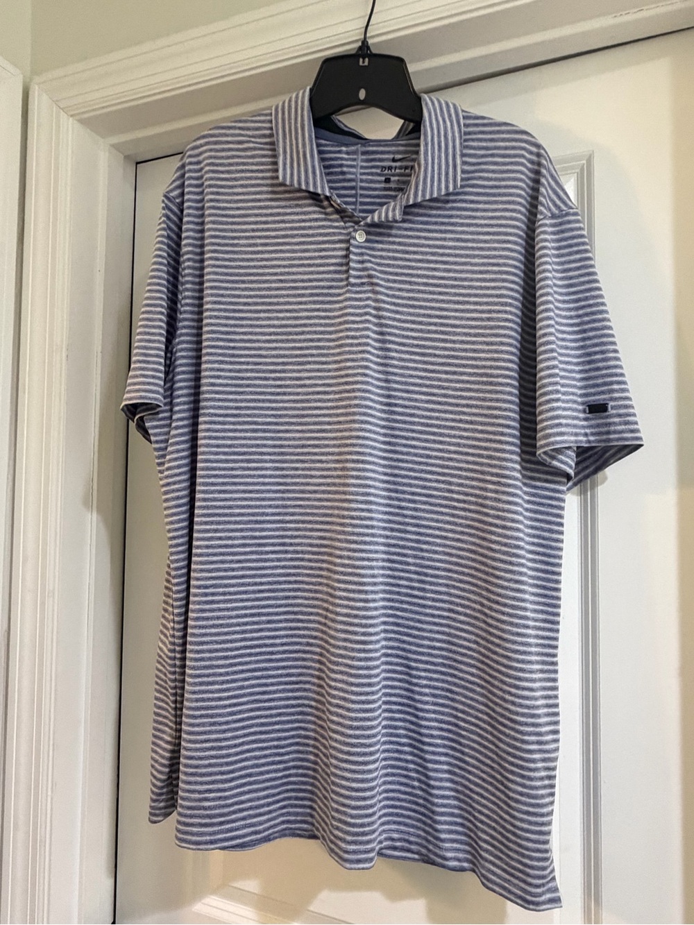 Nike Men's Striped Polo Shirt - Light Blue & White